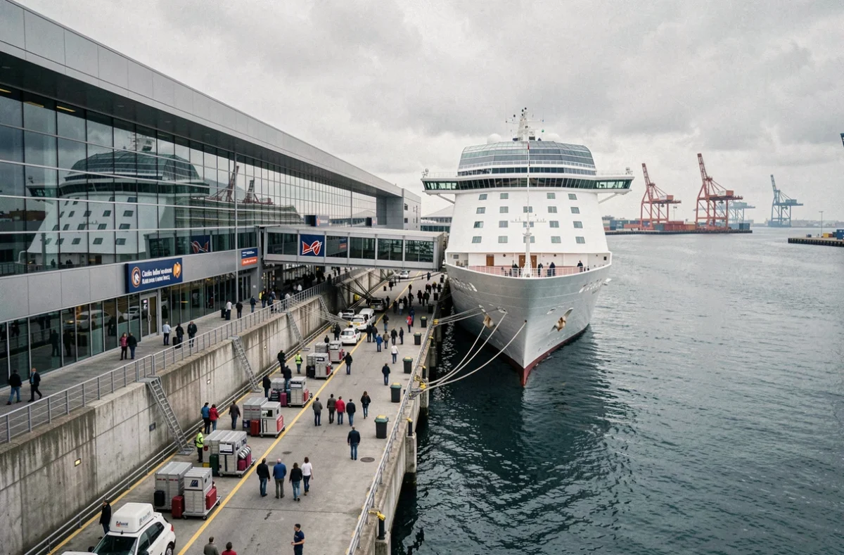 Terminal de croisière international avec un paquebot prêt à embarquer des passagers pour un voyage en bateau vers l'Australie